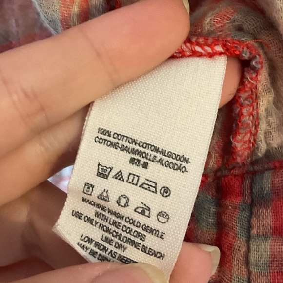 Free People Orange Gauze Plaid Button Down Top Size Small - Picture 5 of 7